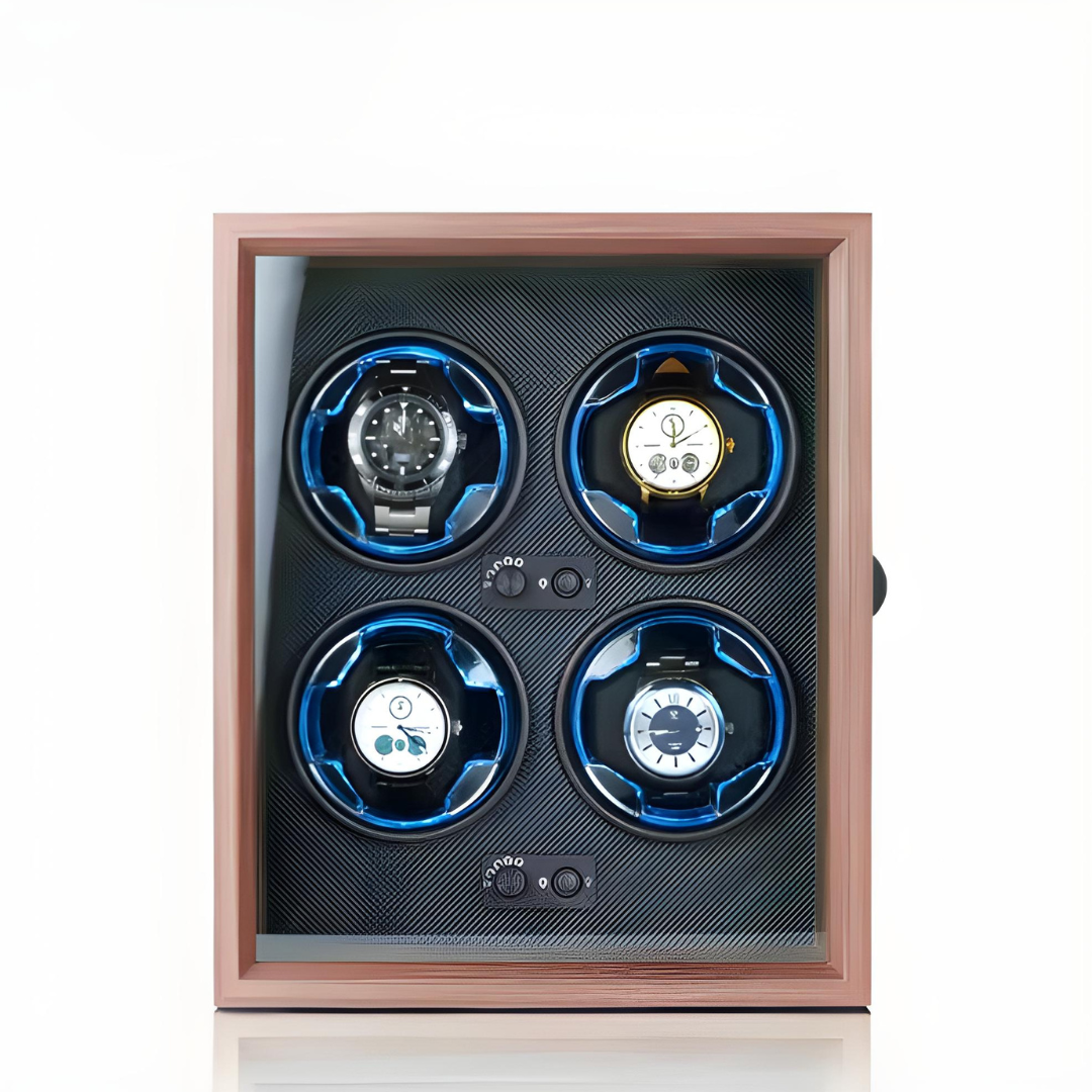 leather box and wood watch