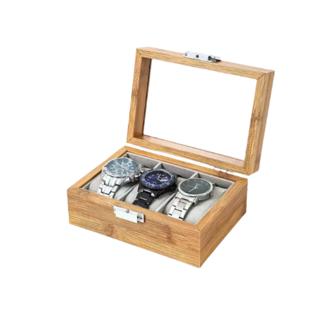 3 wooden watch boxes