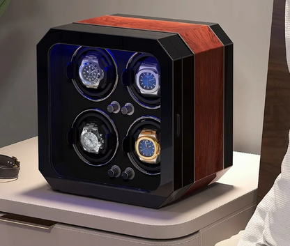 black and brown 4 watch winder box
