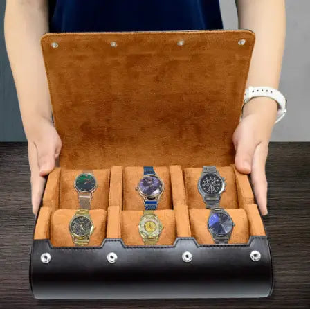 open leather watch winder case