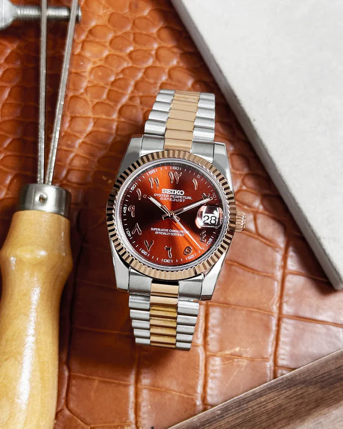 Seiko Mod Datejust - Chiffre Arabe - Or du Désert